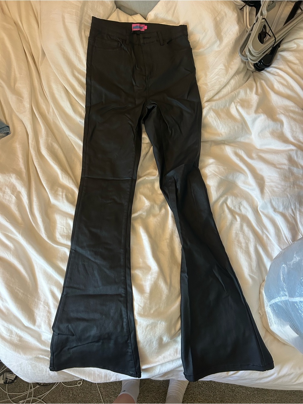 Edikted Black Faux-Leather Flare Pants